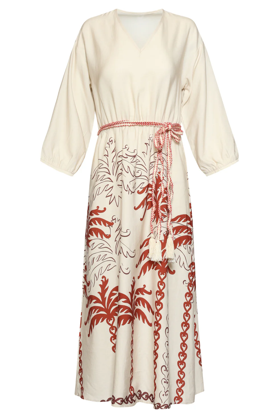 Maxi-Jurk Met Roest En Zand Palm Print En Tassel-Ceintuur | Sand - Brique - Image 2