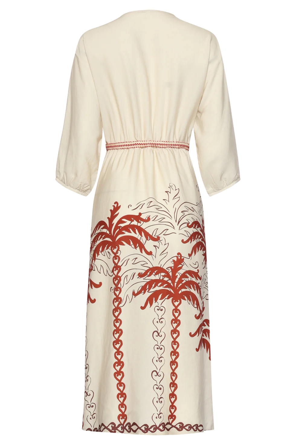 Maxi-Jurk Met Roest En Zand Palm Print En Tassel-Ceintuur | Sand - Brique - Image 7
