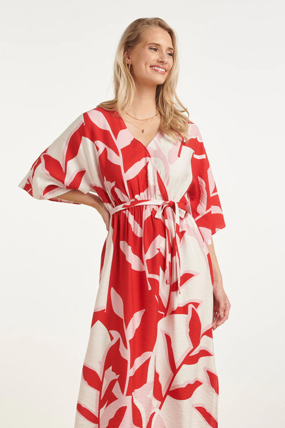 Maxi-Jurk Met Rood En Roze Botanische Print | Red - Pink - Image 3