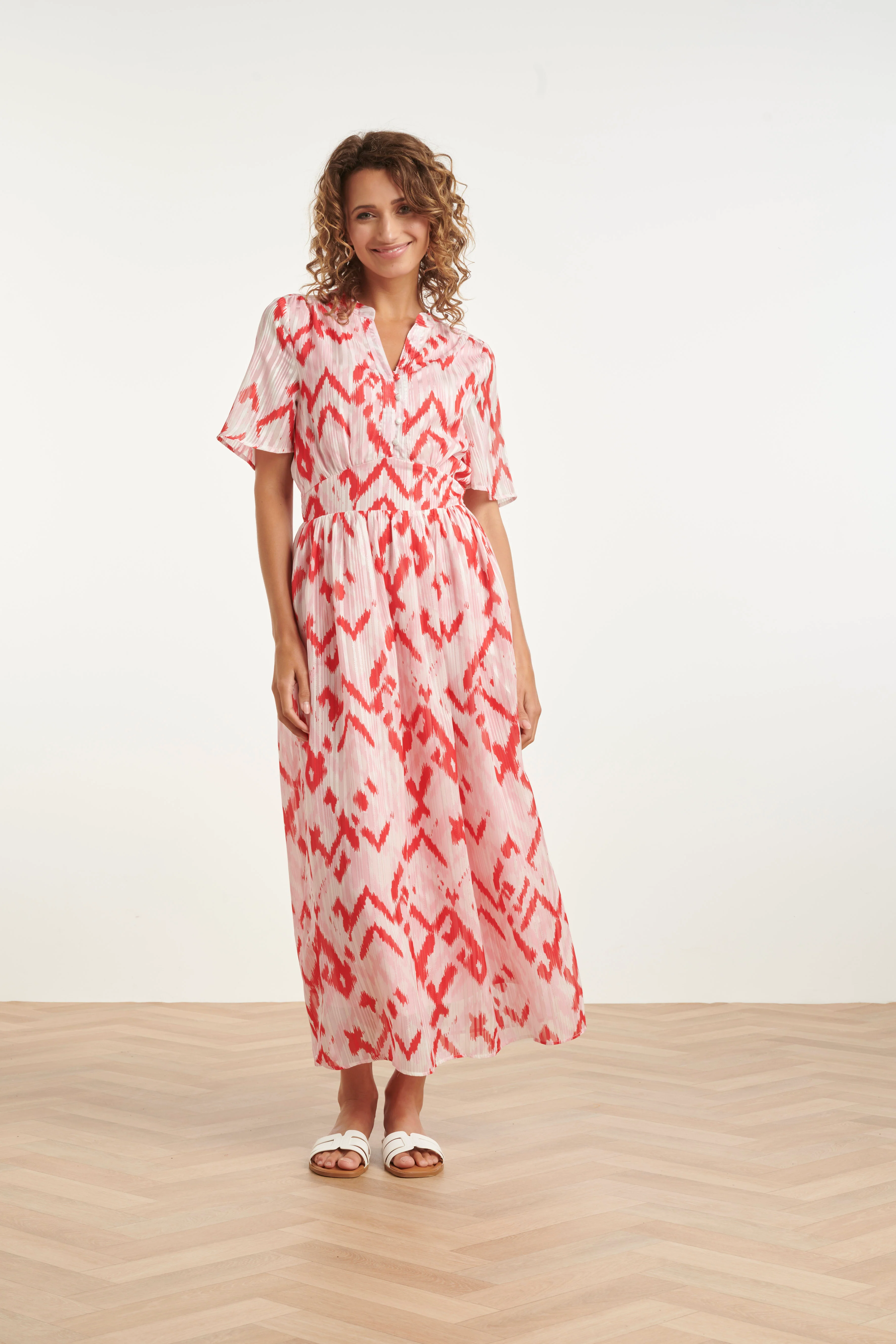 Maxi-Jurk Met Zigzag Aztec Print In Roze En Wit | Red - Pink