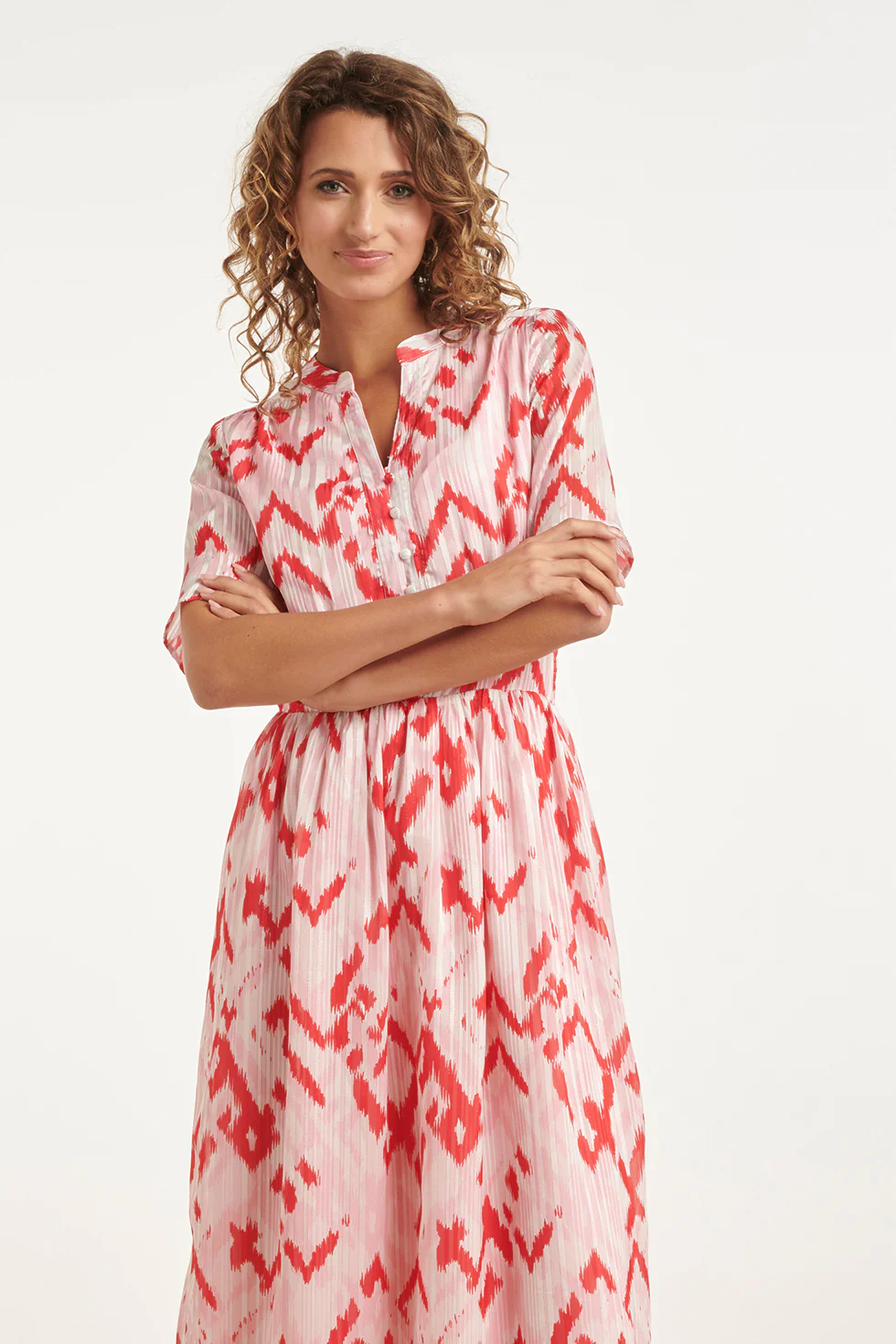 Maxi-Jurk Met Zigzag Aztec Print In Roze En Wit | Red - Pink - Image 3