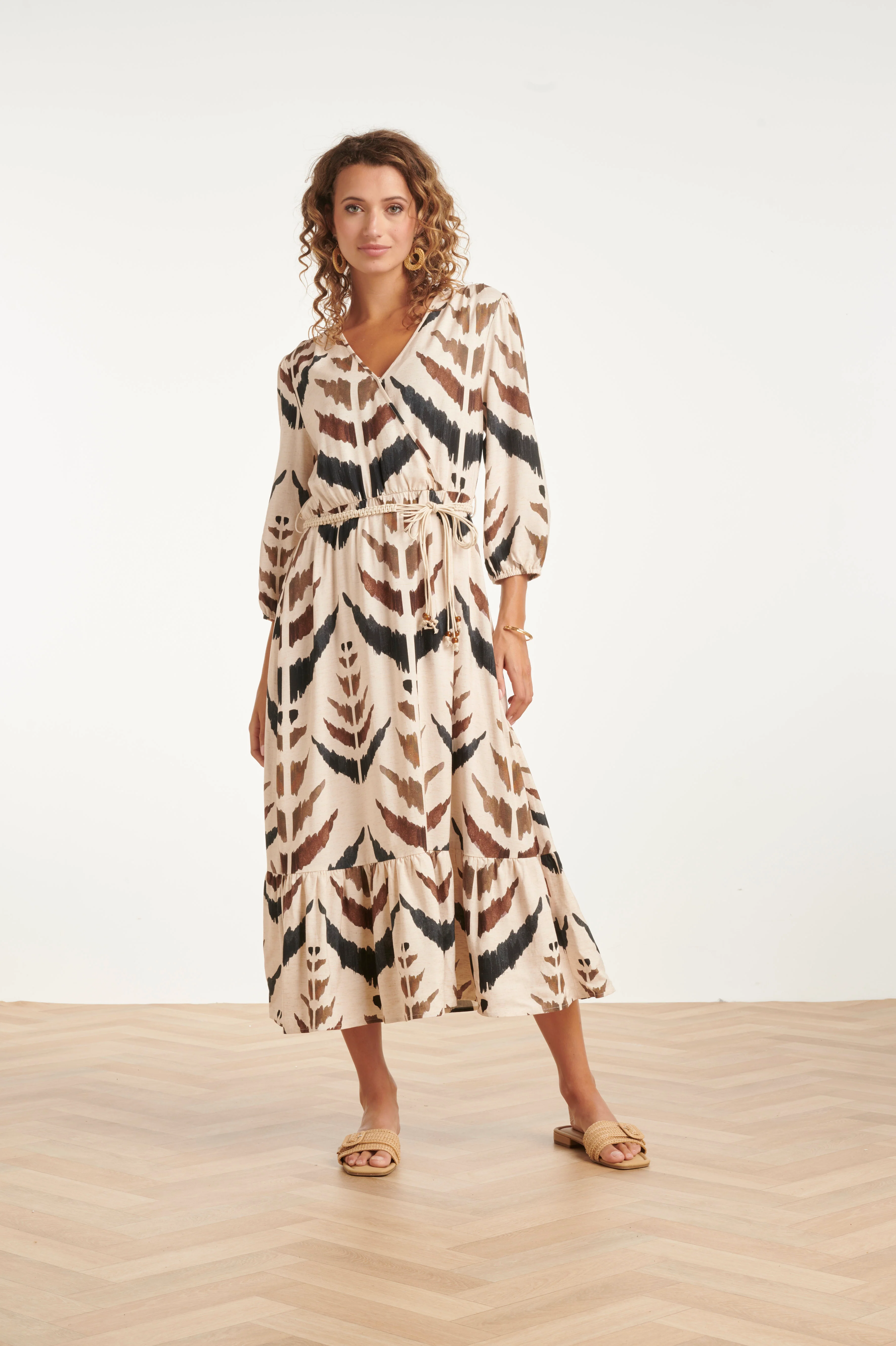 Maxi Overslagjurk Met Grafische Aztec Print | Sand - Muticolour