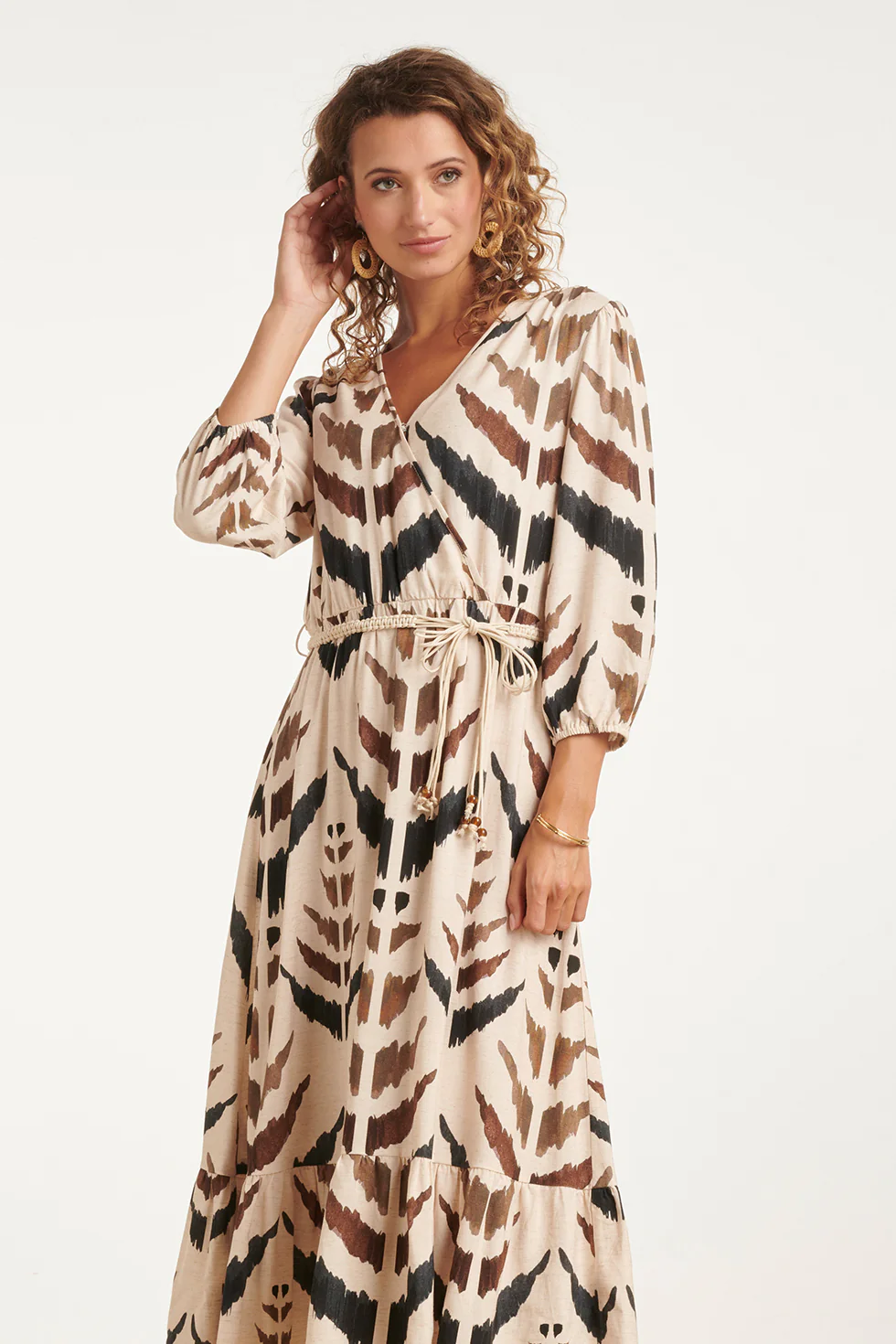 Maxi Overslagjurk Met Grafische Aztec Print | Sand - Muticolour - Image 3