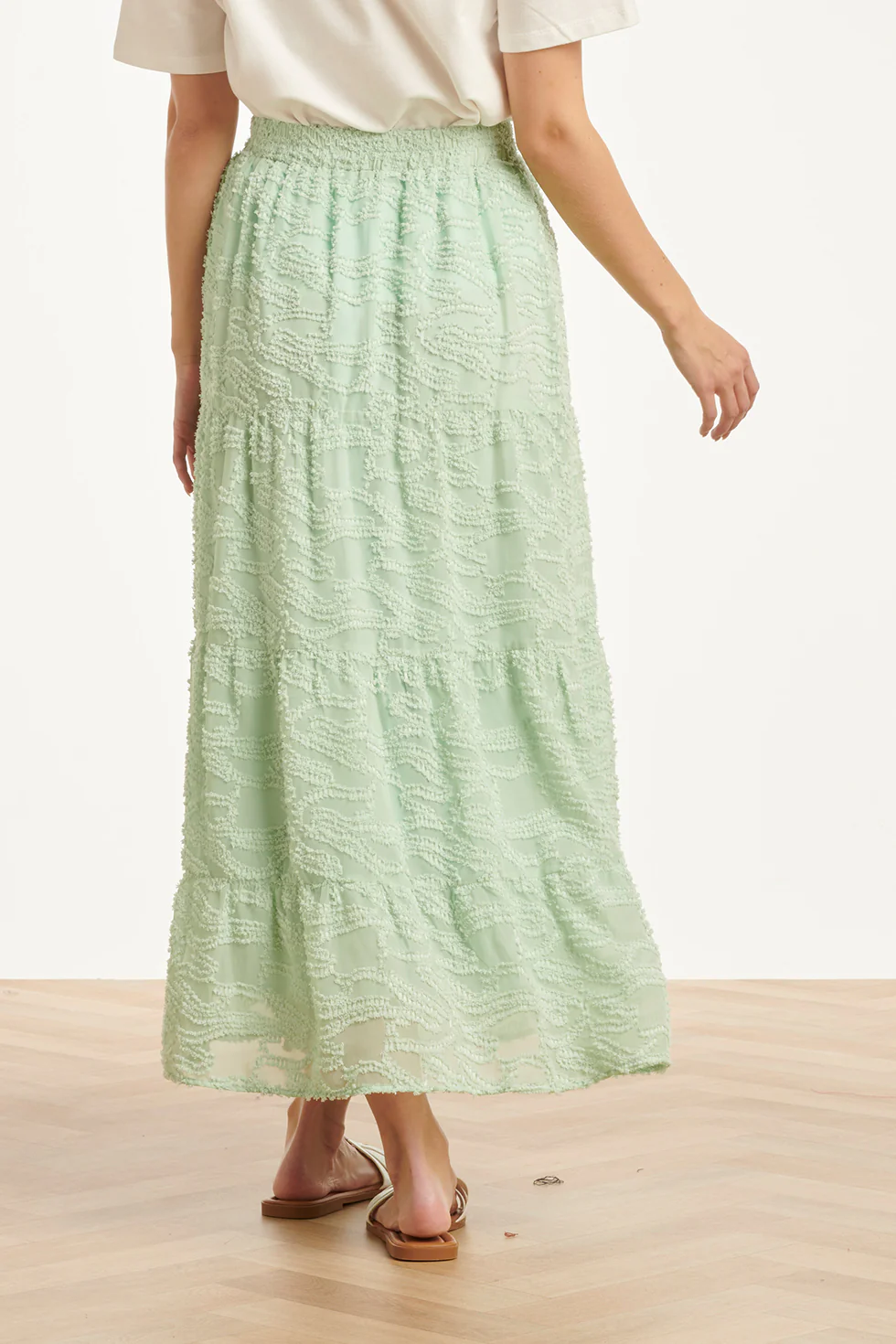 Maxi Rok Met Abstracte Structuur En Elastische Taille | Soft Green - Image 12