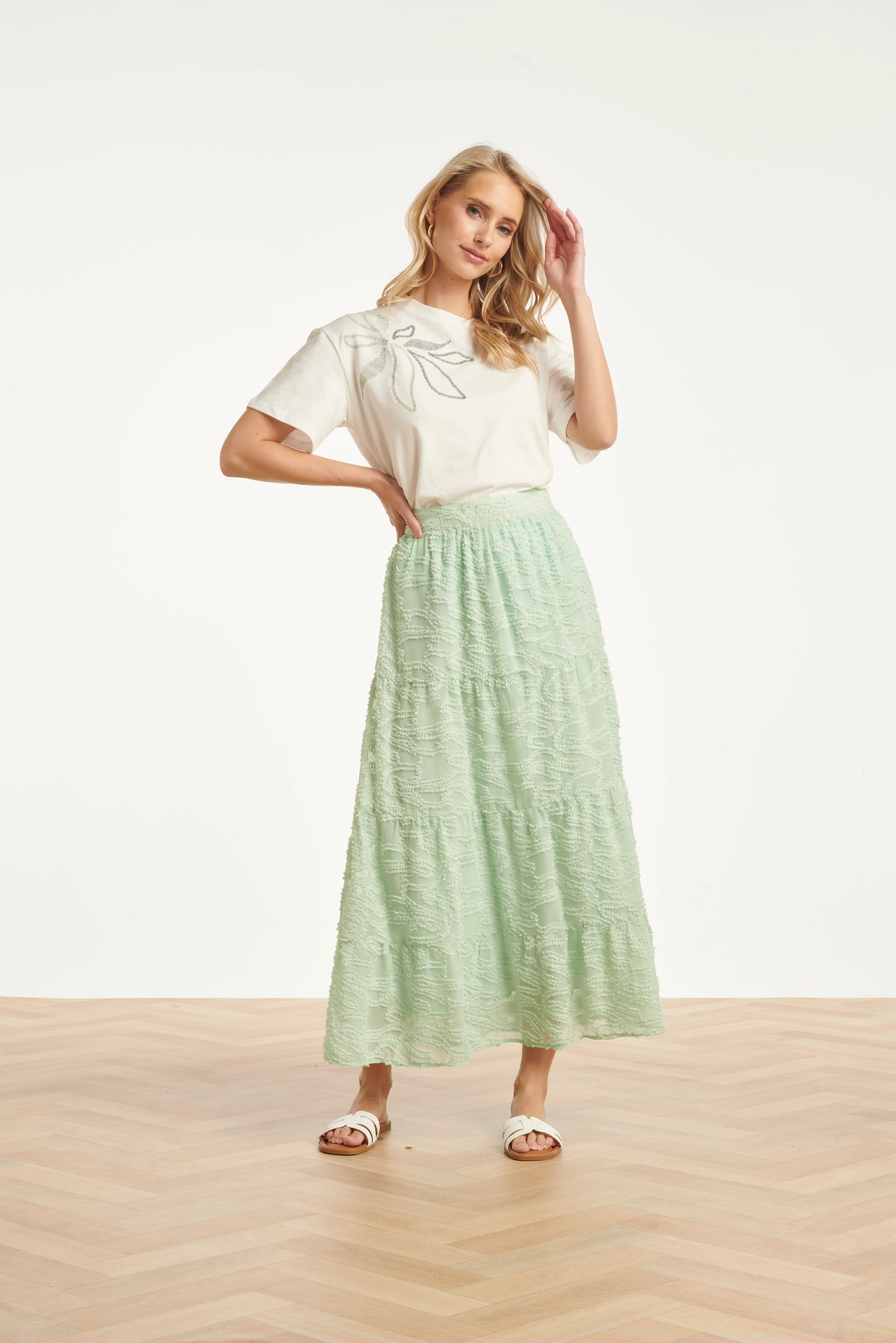 Maxi Rok Met Abstracte Structuur En Elastische Taille | Soft Green - Image 5