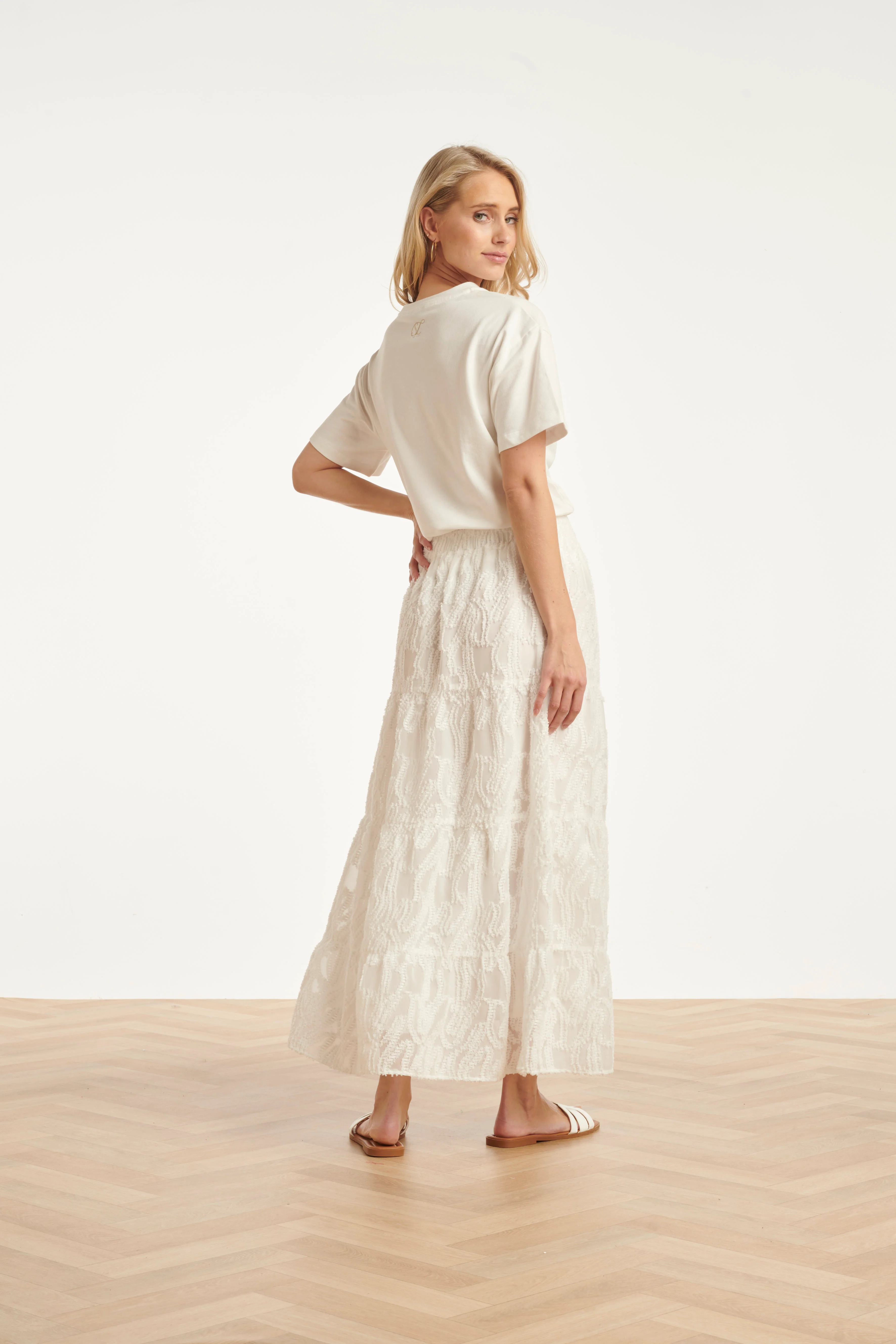Maxi Rok Met Abstracte Structuur En Elastische Taille | White - Image 10