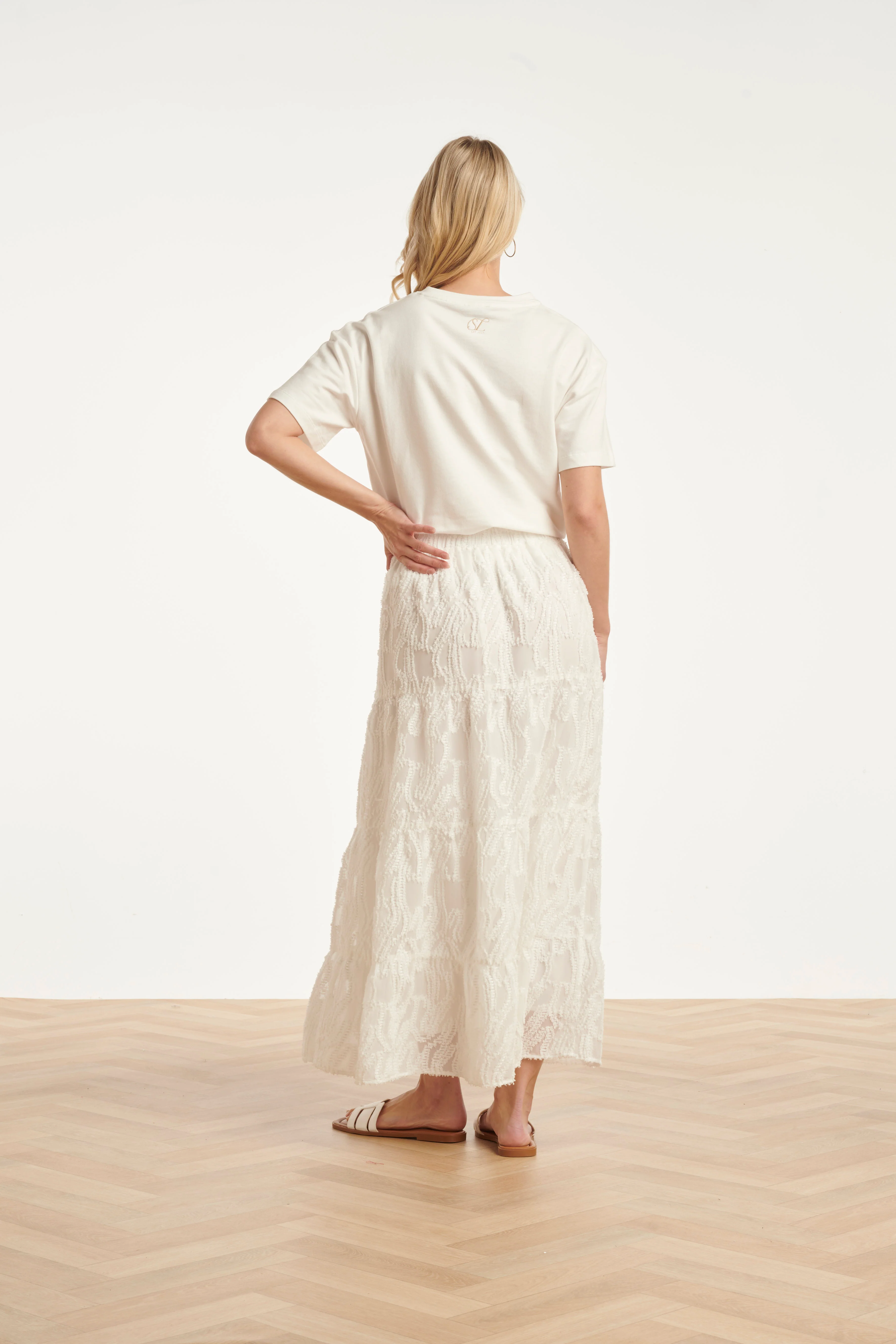 Maxi Rok Met Abstracte Structuur En Elastische Taille | White - Image 11