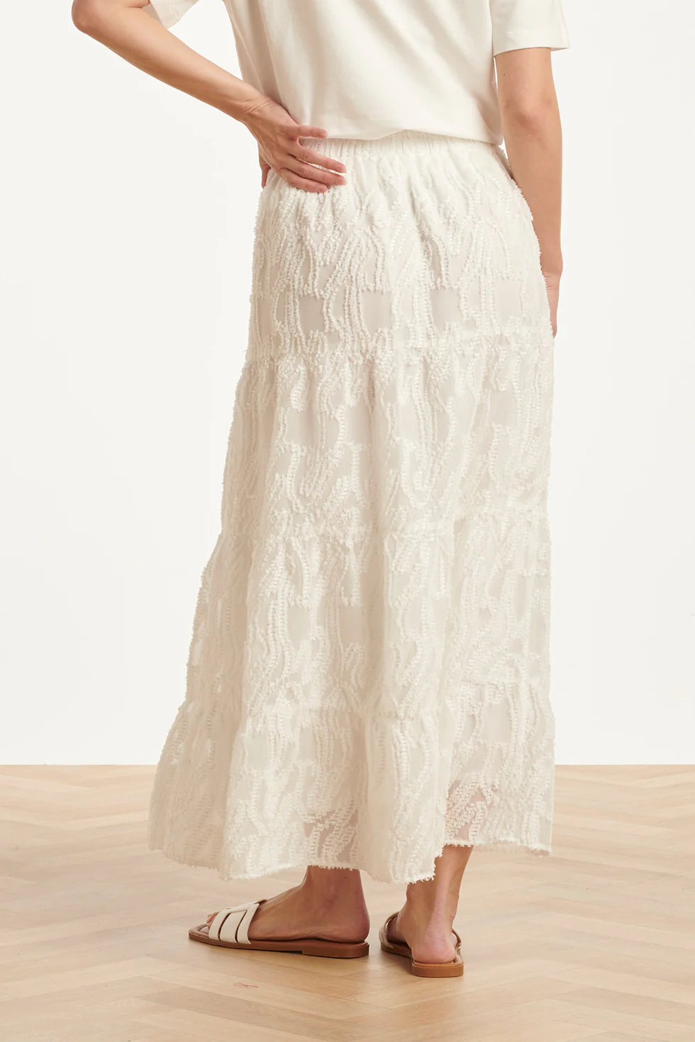 Maxi Rok Met Abstracte Structuur En Elastische Taille | White - Image 12