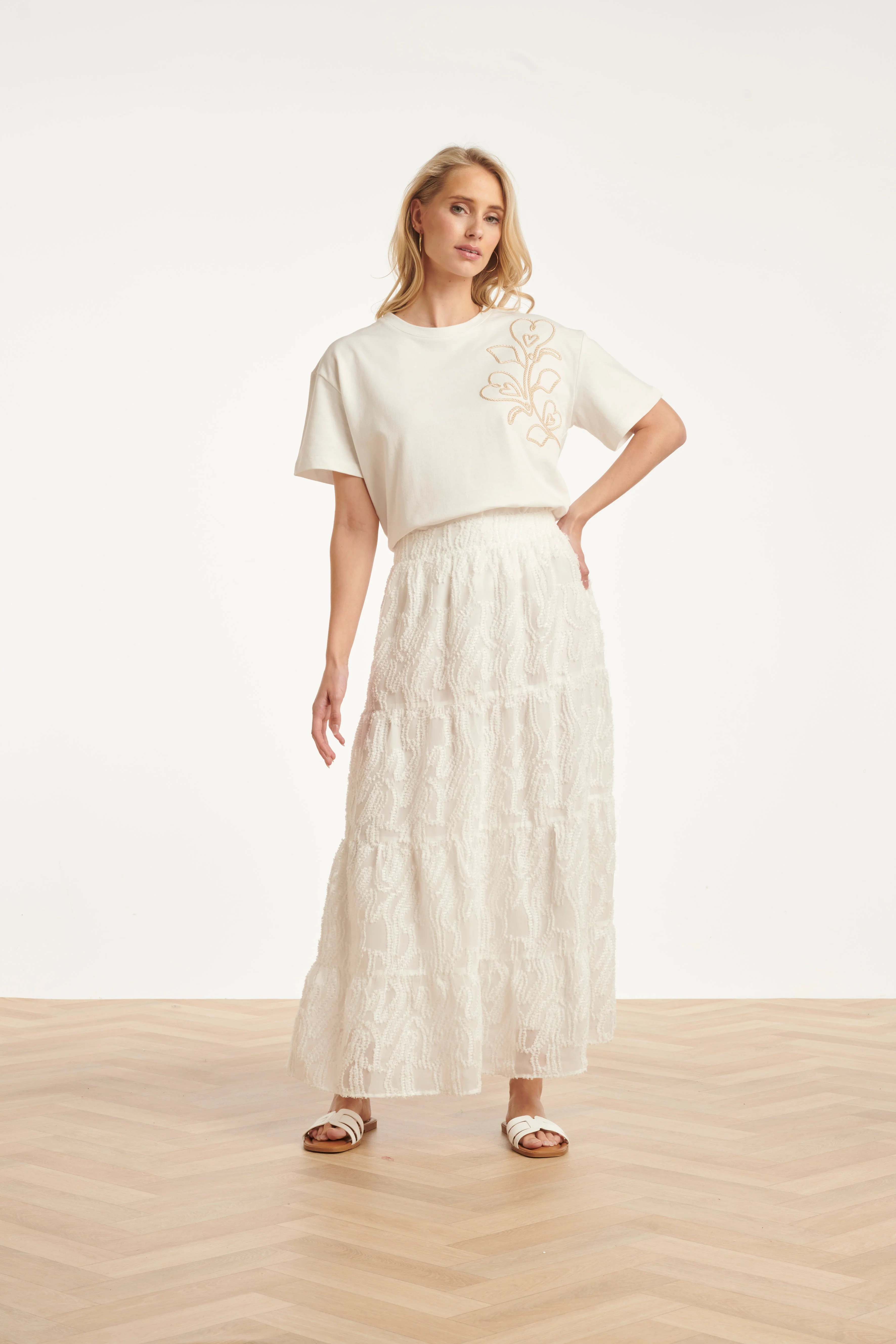 Maxi Rok Met Abstracte Structuur En Elastische Taille | White - Image 2