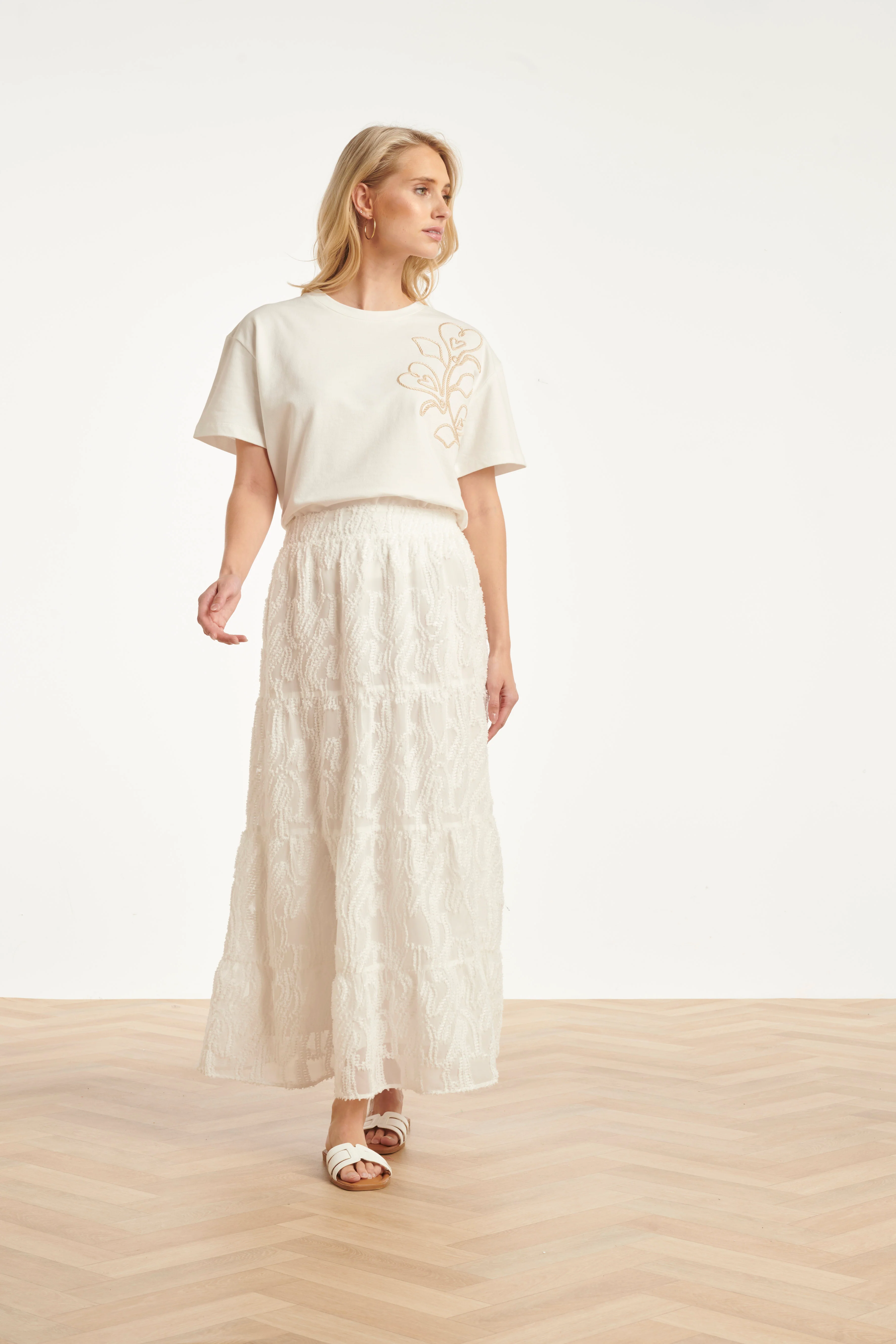 Maxi Rok Met Abstracte Structuur En Elastische Taille | White - Image 5