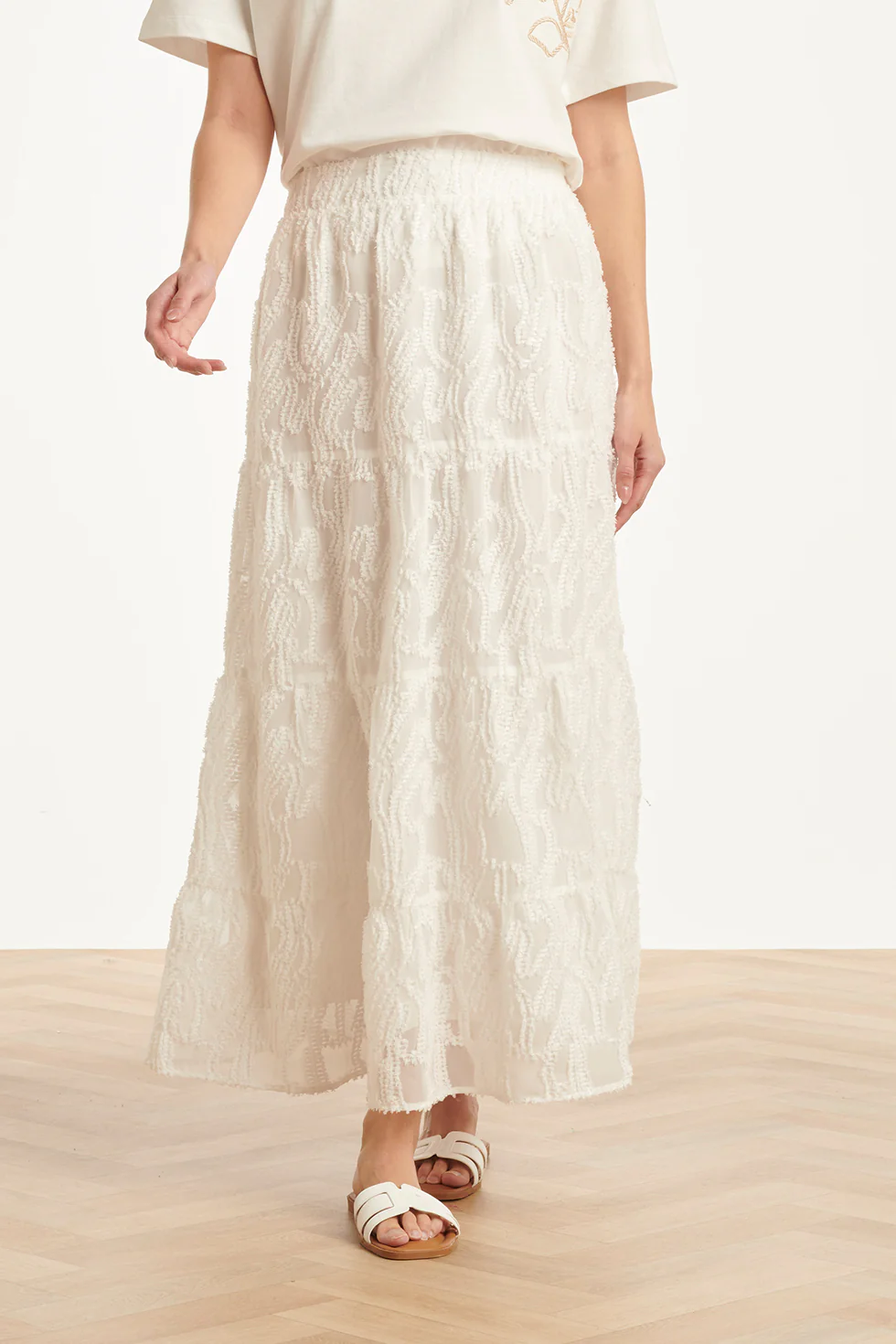 Maxi Rok Met Abstracte Structuur En Elastische Taille | White - Image 6