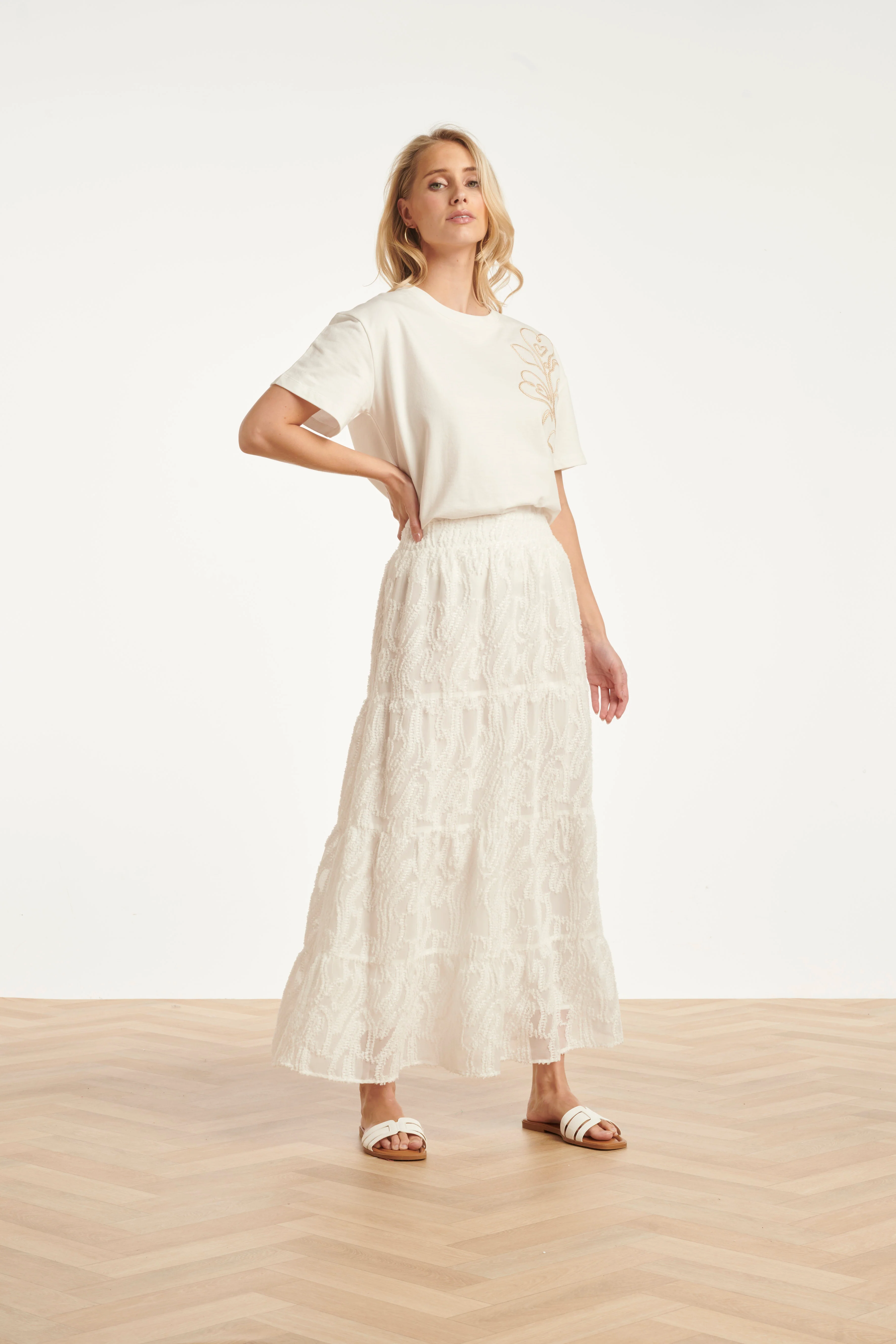Maxi Rok Met Abstracte Structuur En Elastische Taille | White - Image 8