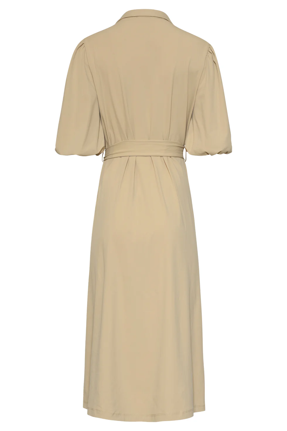 Midi Doorknoopjurk In Luxe Travelstof Met Stretch | Dark Sand - Image 7