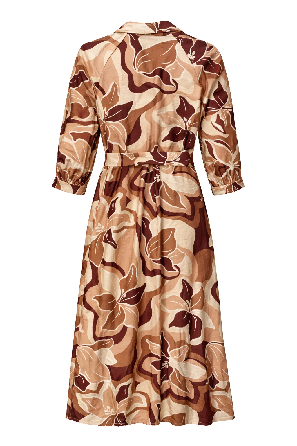 Midi Jurk Met Bloemenprint In Bruin En Beige En Ceintuur | Muticolour - Image 7