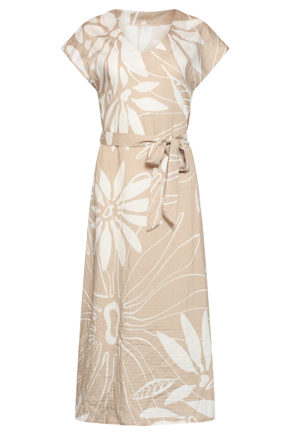 Midi-Jurk Met Bloemprint En Korte Mouwen - Beige/Wit | Dark Sand - Off White - Image 2