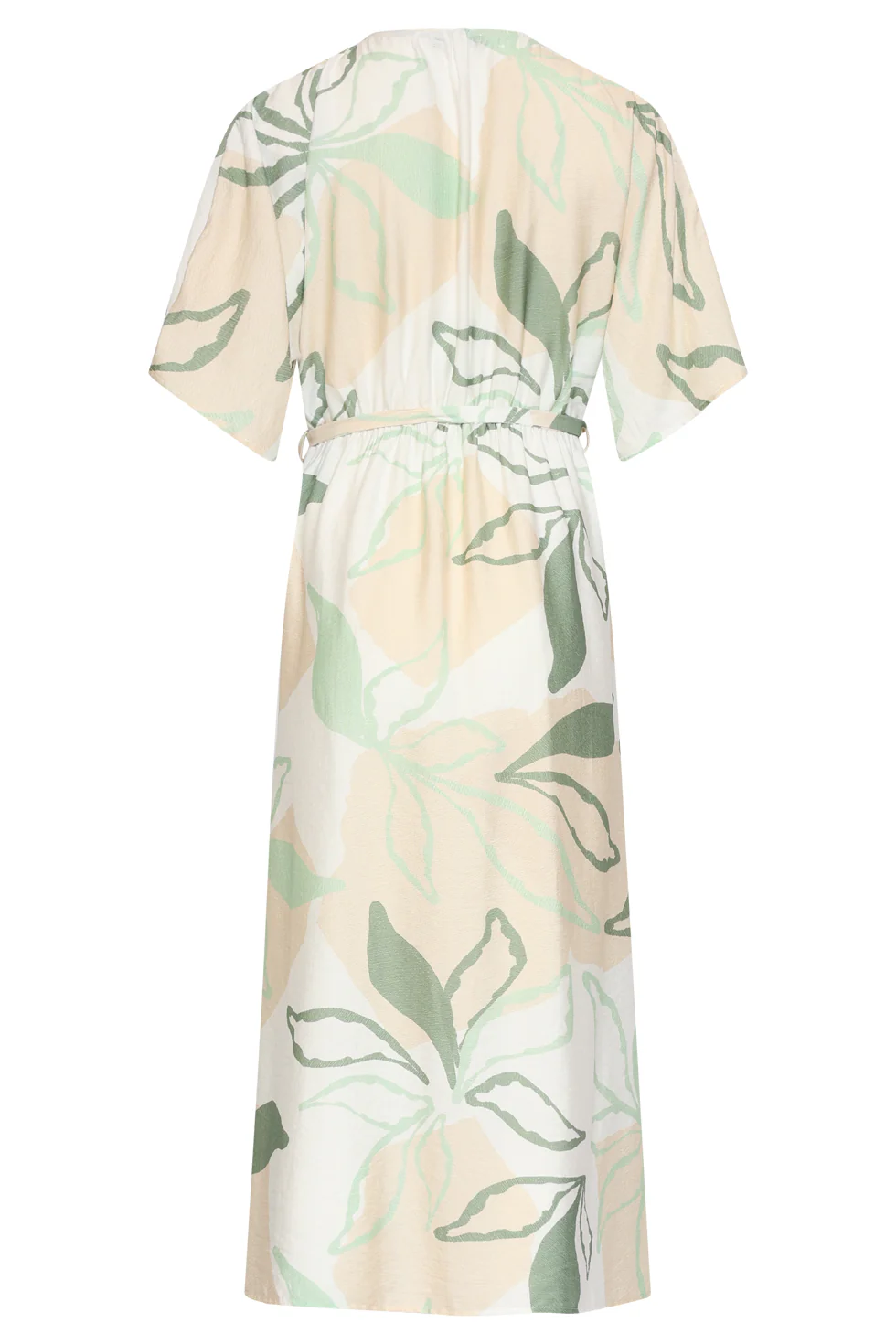 Midi Jurk Met Groene En Beige Bladprint En Ceintuur | Soft Green - Muticolour - Image 8