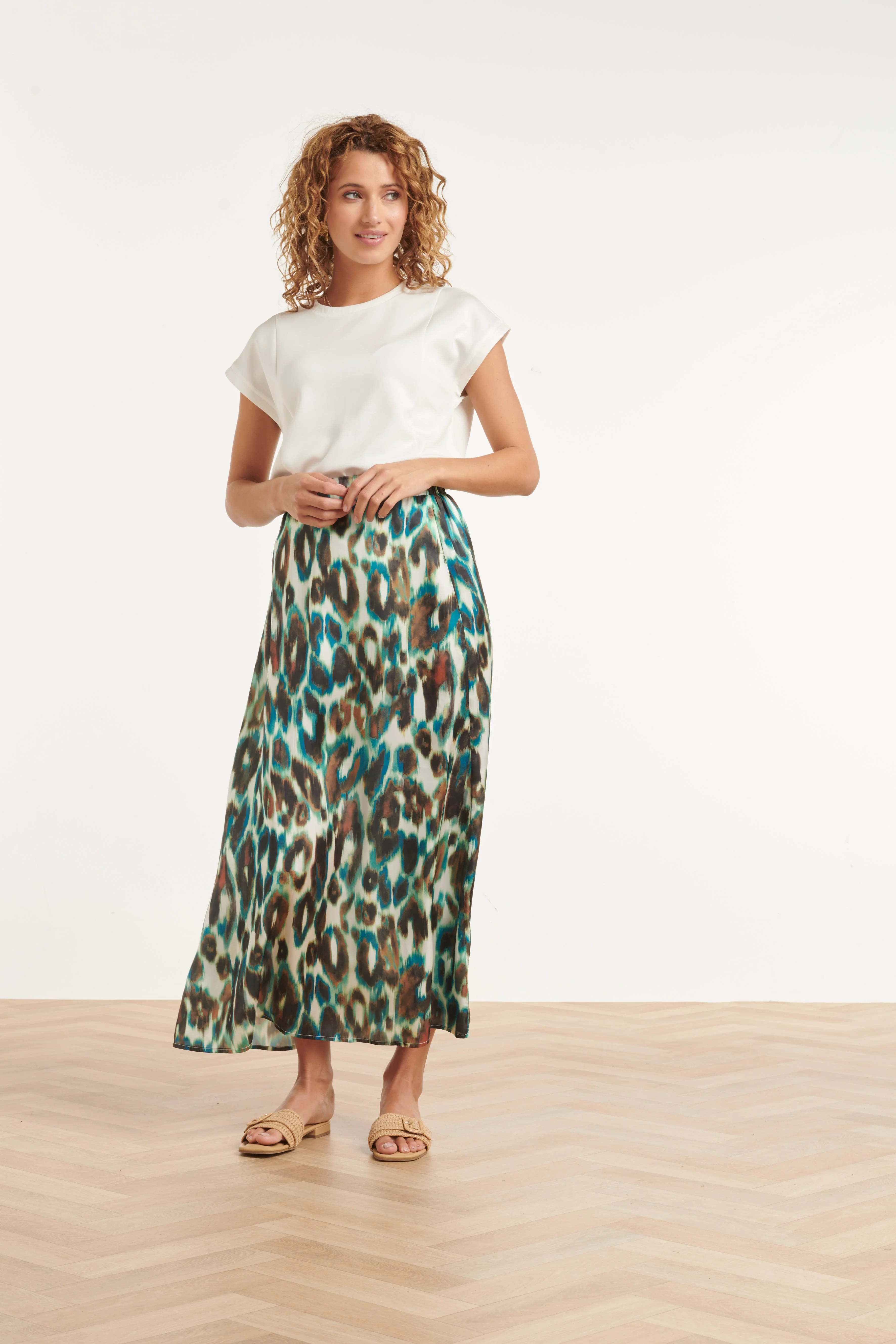 Midi Rok Met Abstracte Dierenprint In Groen En Bruin | Muticolour