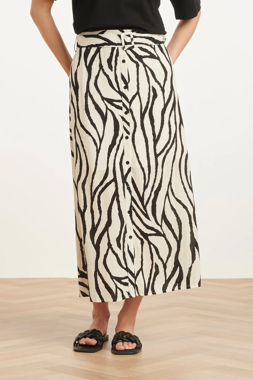 Midi-Rok Met Zebra Print - Off-White/Zwart | Off White - Black - Image 3
