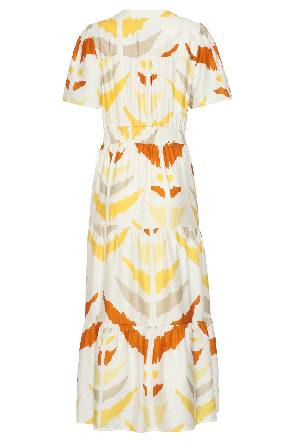 Midi V Hals Jurk Met Oranje Aztec Print | White - Yellow - Image 7