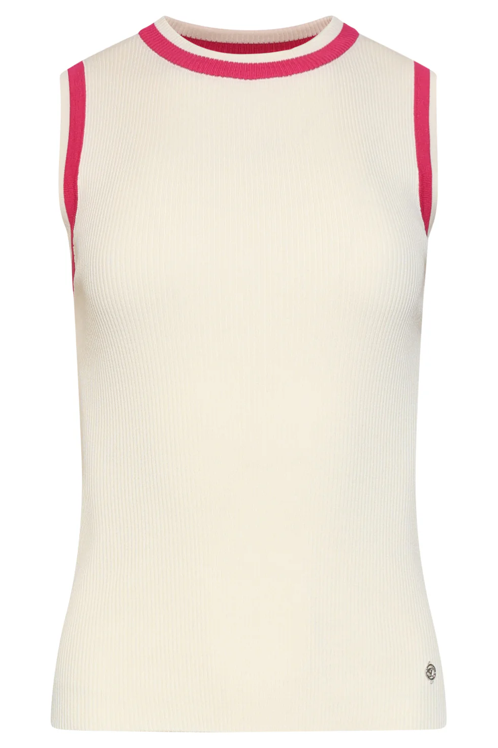 Mouwloze Rib Top Met Contrasterende Boorden | Off White - Fuchsia - Image 2