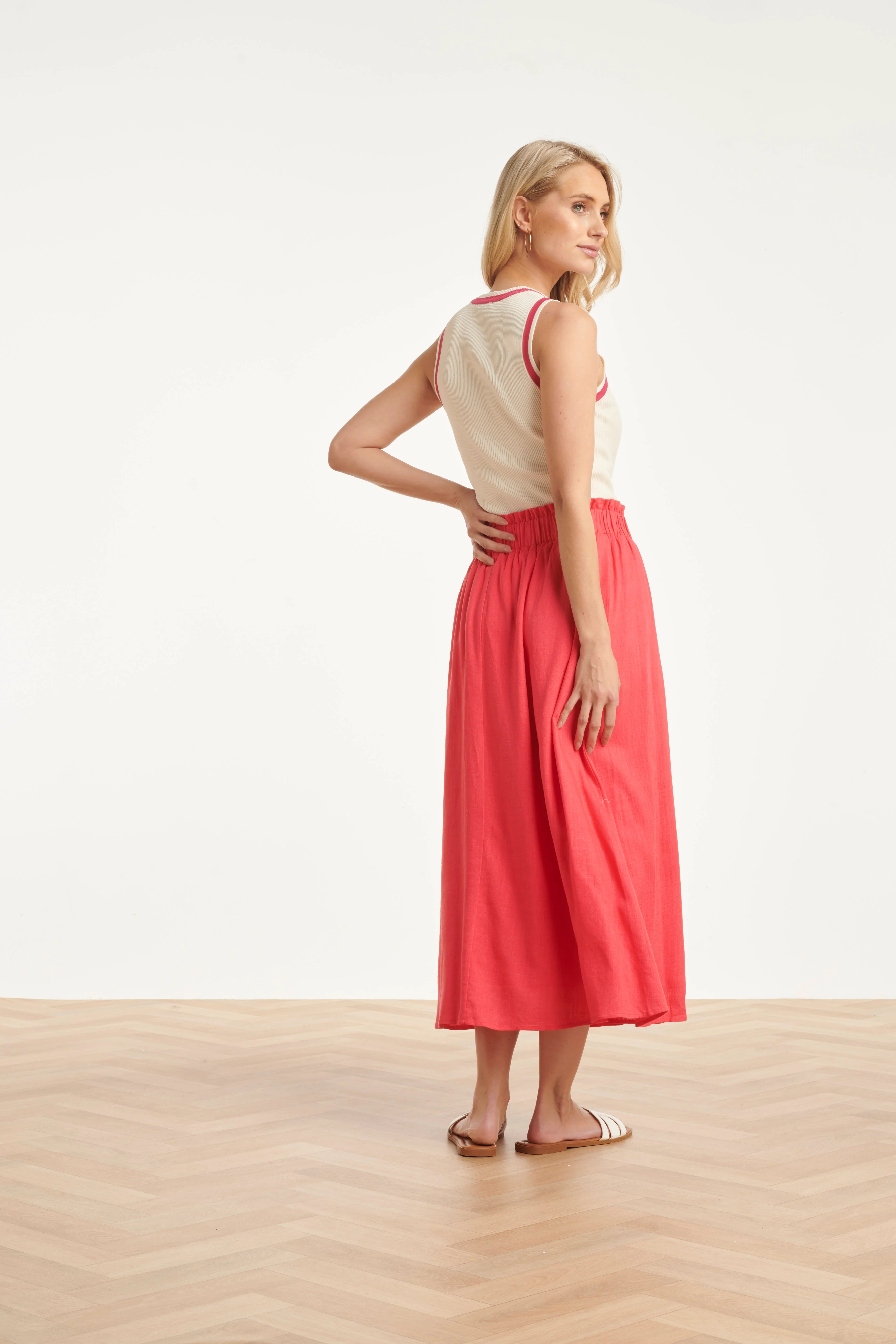 Mouwloze Rib Top Met Contrasterende Boorden | Off White - Fuchsia - Image 5