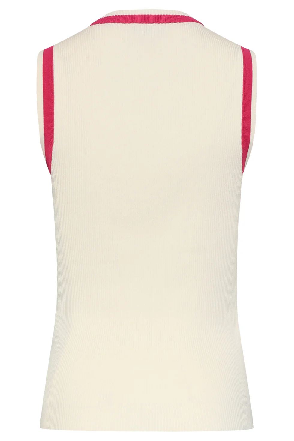 Mouwloze Rib Top Met Contrasterende Boorden | Off White - Fuchsia - Image 7