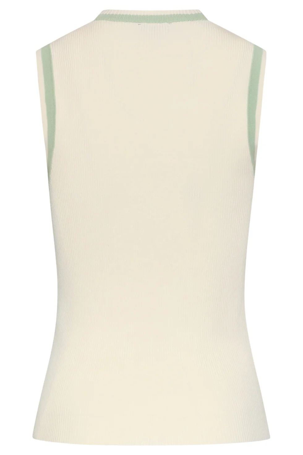 Mouwloze Rib Top Met Contrasterende Boorden | Off White - Soft Green - Image 13