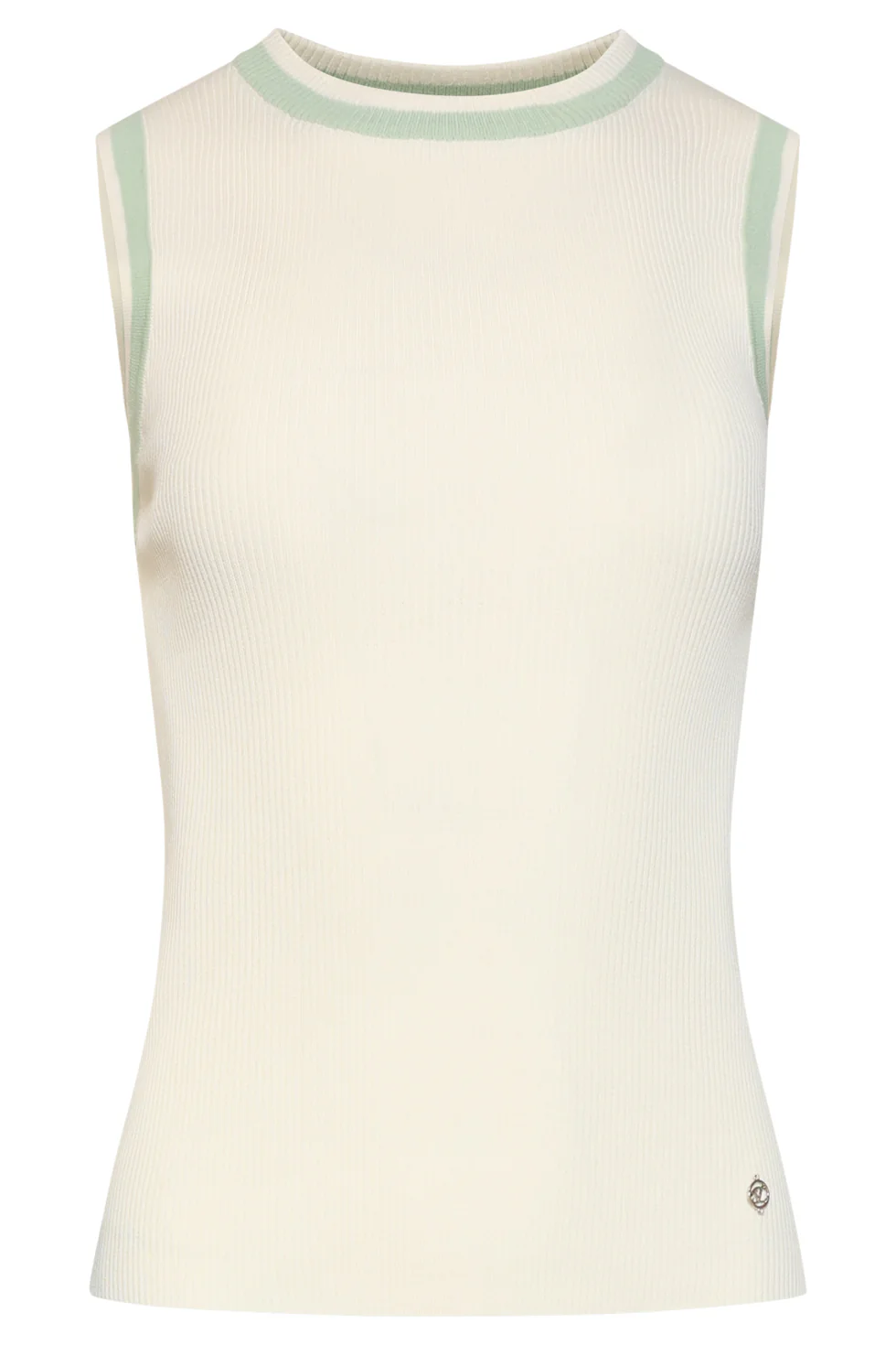 Mouwloze Rib Top Met Contrasterende Boorden | Off White - Soft Green - Image 3
