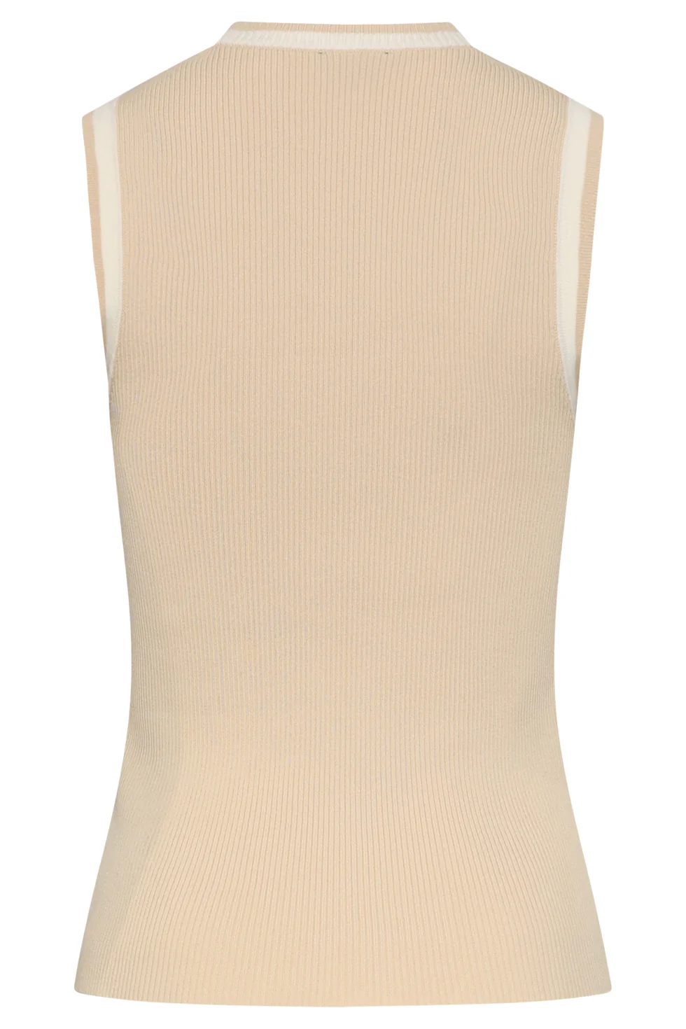 Mouwloze Rib Top Met Contrasterende Boorden | Sand - Off White - Image 13