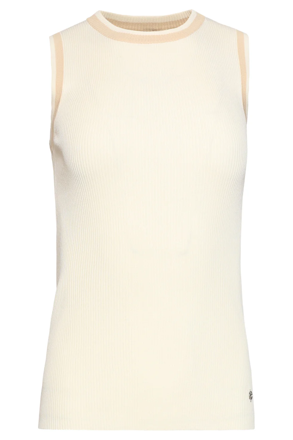 Mouwloze Ribgebreide Top Met Contrastbies | Off White - Dark Sand - Image 11
