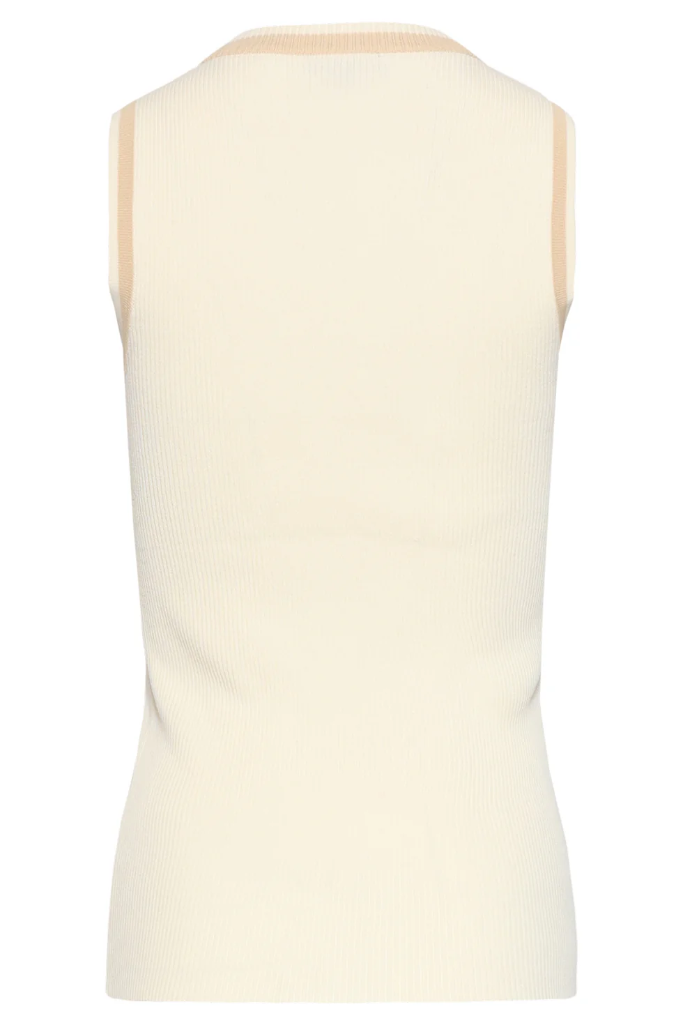 Mouwloze Ribgebreide Top Met Contrastbies | Off White - Dark Sand - Image 13