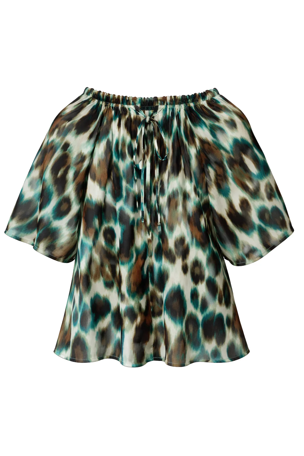 Off-Shoulder Top Met Abstracte Dierenprint In Groen En Bruin | Muticolour - Image 2