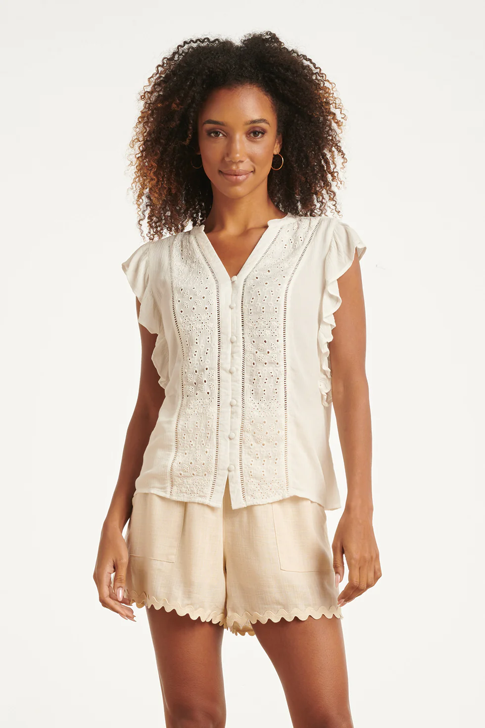 Off White Blouse Met Broderie En Ruffle Mouwen | Off White - Image 2