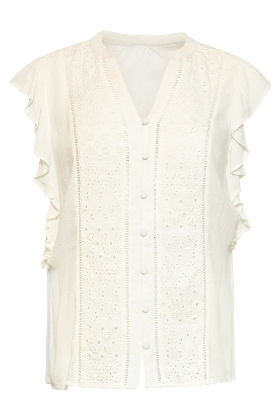 Off White Blouse Met Broderie En Ruffle Mouwen | Off White - Image 3