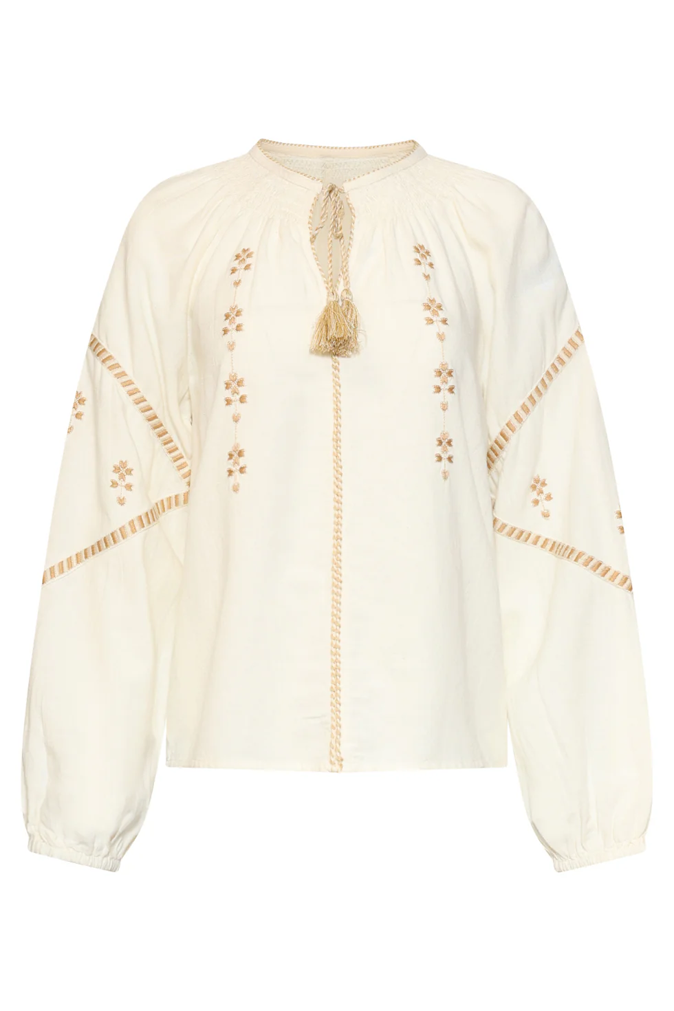 Off White Blouse Met Gouden Borduursels En Koorddetail | Off White - Sand - Image 4