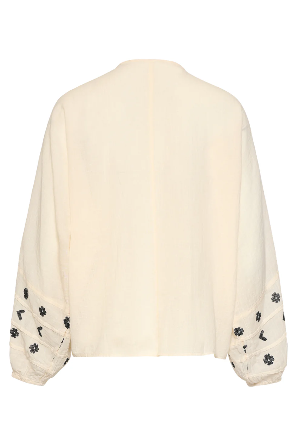 Off White Blouse Met Zwarte Borduursels En Strikkoord | Off White - Black - Image 14