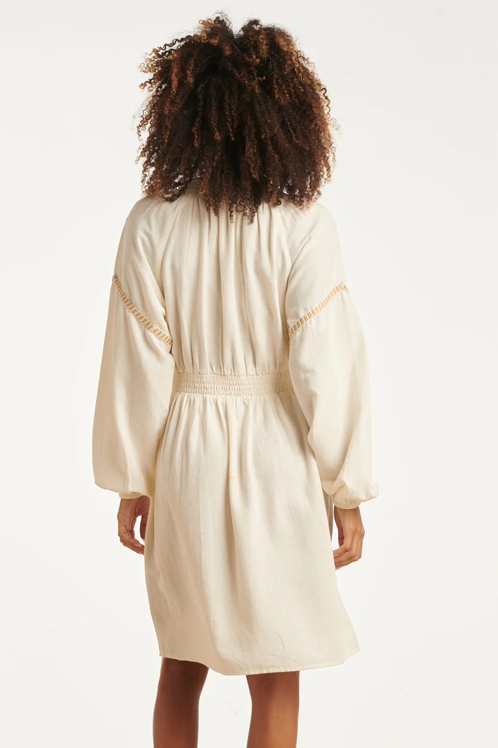 Off White Jurk Met Gouden Borduursels En Taille Elastiek | Off White - Sand - Image 12