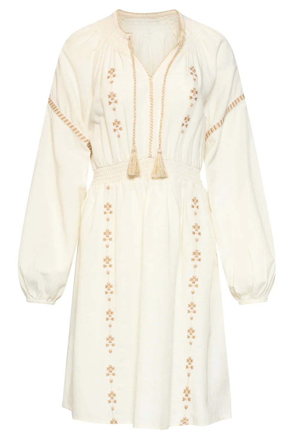 Off White Jurk Met Gouden Borduursels En Taille Elastiek | Off White - Sand - Image 4