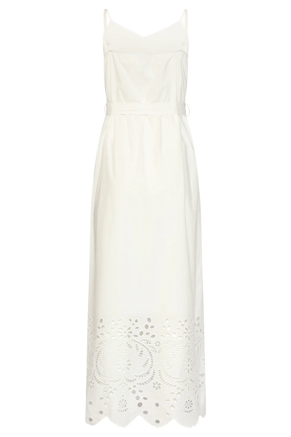 Off White Maxi Jurk Met Broderie En Ceintuur | White - Image 14