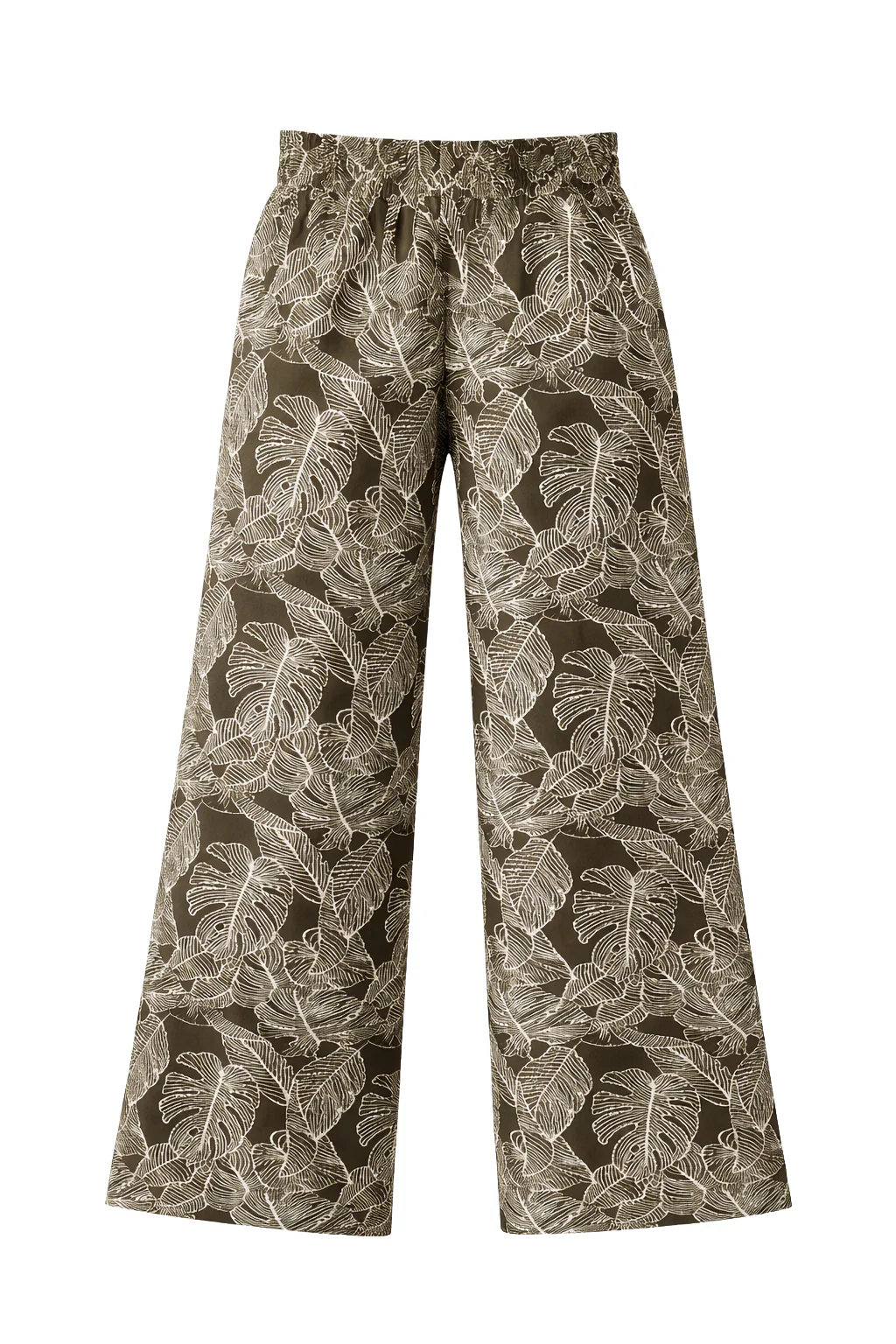 Olijfgroene Broek Met Bladerenprint En Wijde Pijpen | Army - Sand - Image 2
