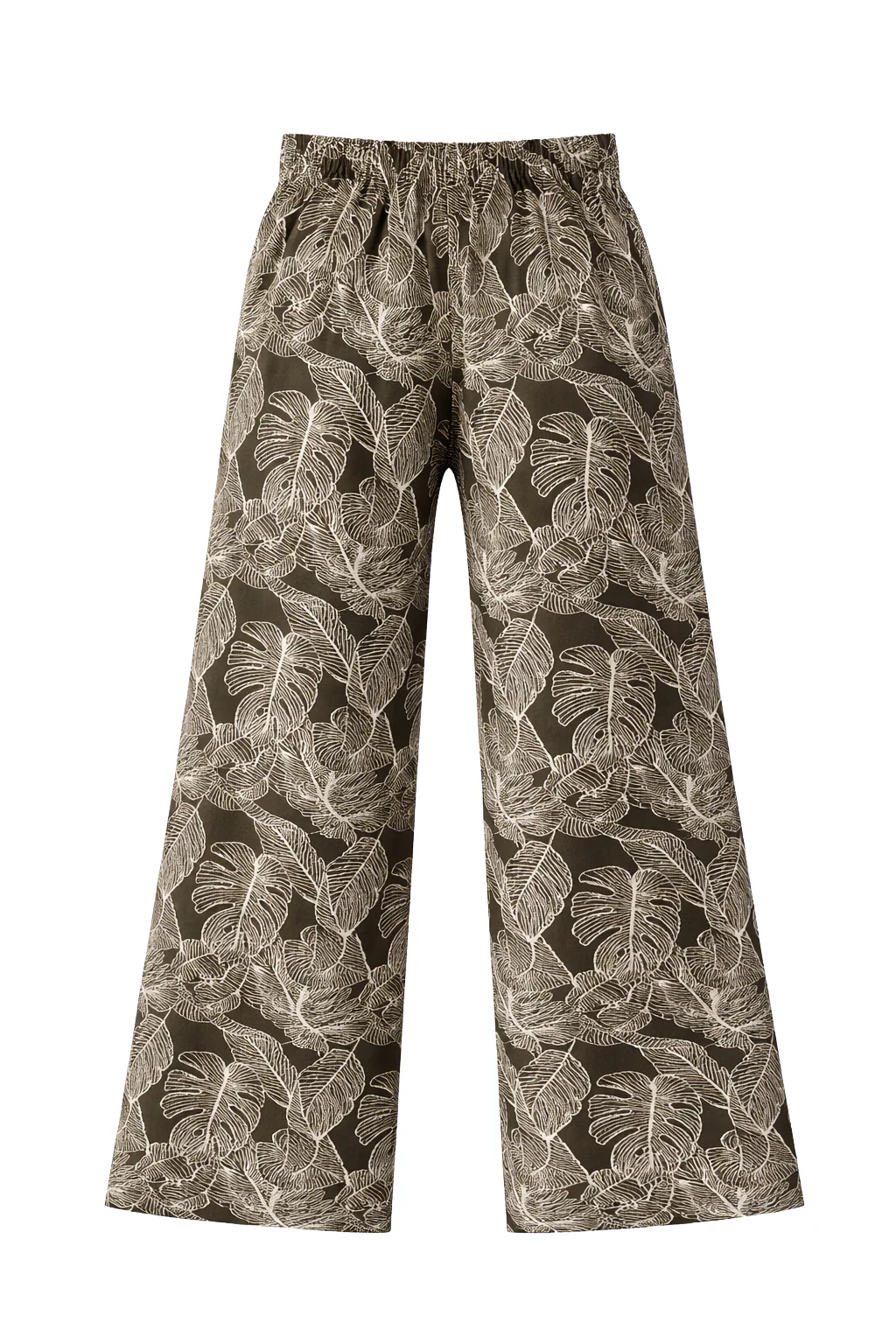 Olijfgroene Broek Met Bladerenprint En Wijde Pijpen | Army - Sand - Image 7