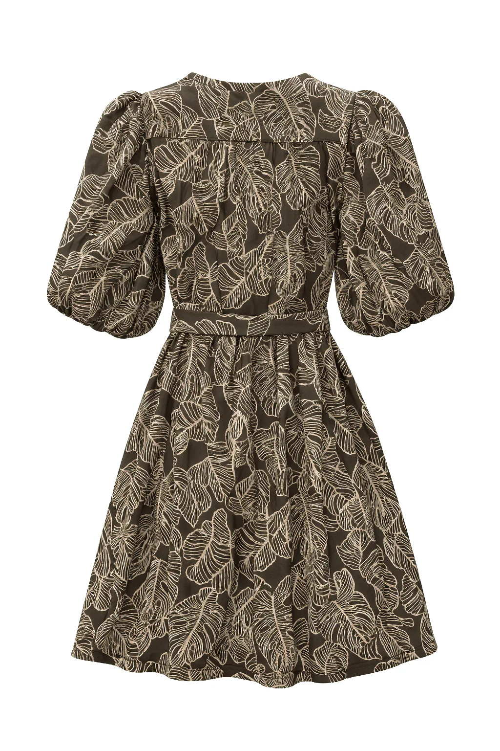 Olijfgroene Jurk Met Bladerenprint En Tailleband | Army - Sand - Image 7