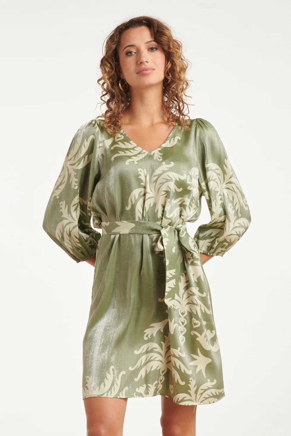 Olijfgroene Jurk Met Palmprint En Ceintuur | Army - Light Army