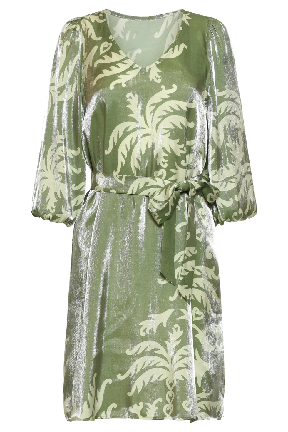 Olijfgroene Jurk Met Palmprint En Ceintuur | Army - Light Army - Image 2