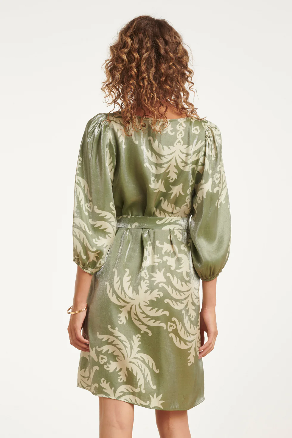 Olijfgroene Jurk Met Palmprint En Ceintuur | Army - Light Army - Image 6