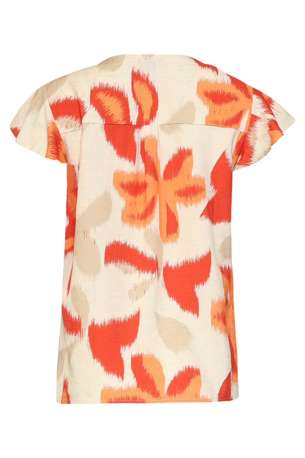 Oranje Bloe Print Blouse Met Knoopsluiting En Korte Mouwen | Sand - Muticolour - Image 9