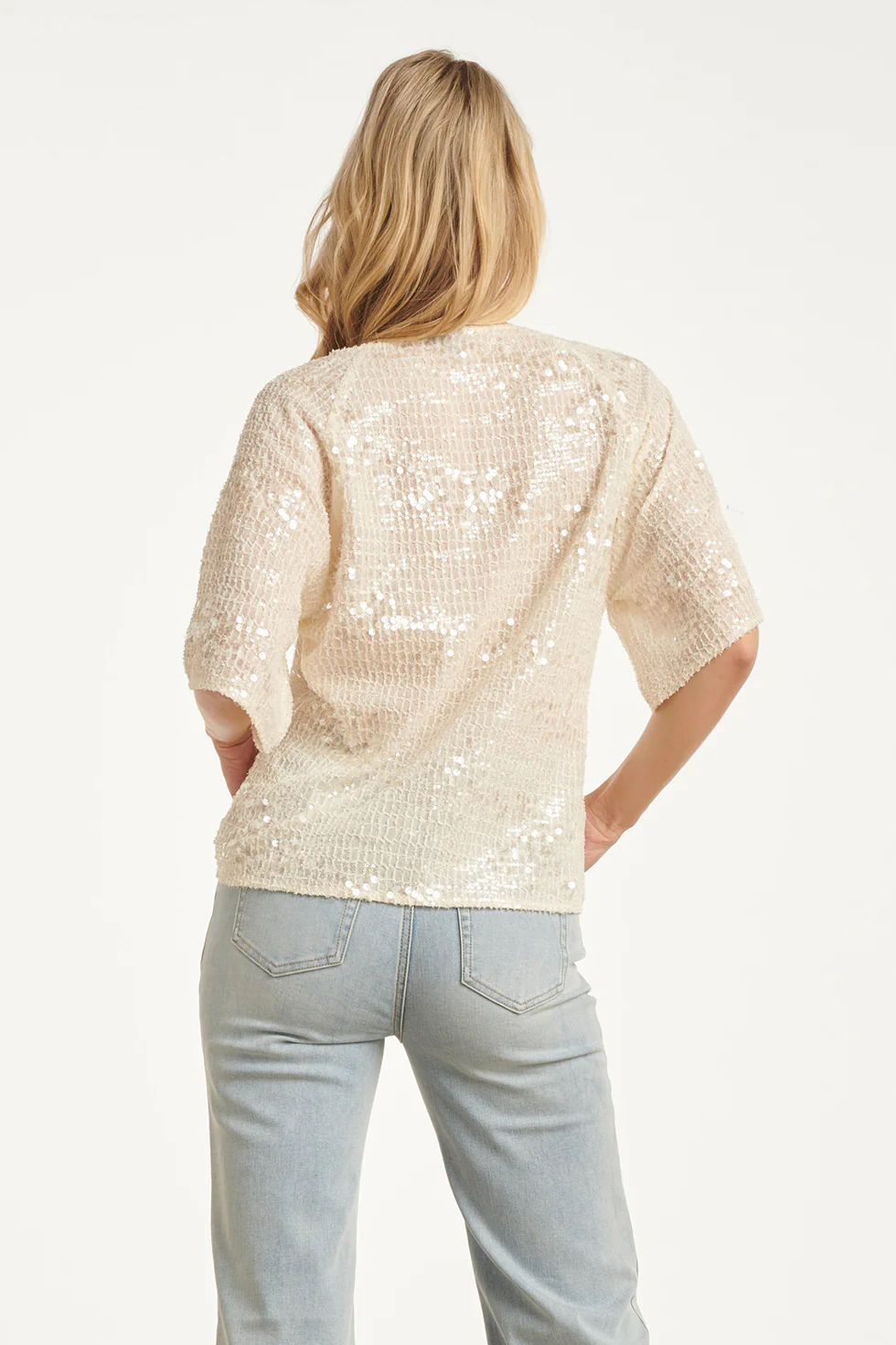 Pailletten Top Met Korte Mouwen En Relaxte Fit | Off White - Silver - Image 12