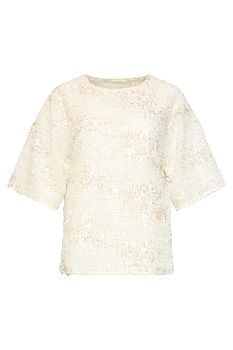 Pailletten Top Met Korte Mouwen En Relaxte Fit | Off White - Silver - Image 3