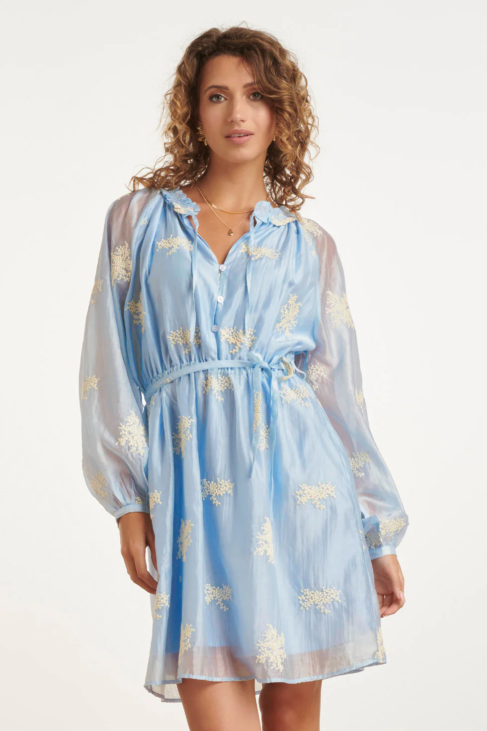 Romantische Kortejurk Met Ruches En Taillekoord | Light Blue