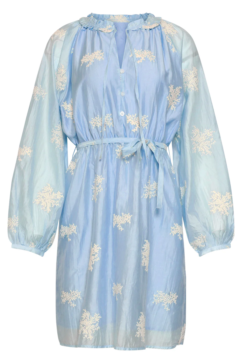 Romantische Kortejurk Met Ruches En Taillekoord | Light Blue - Image 2